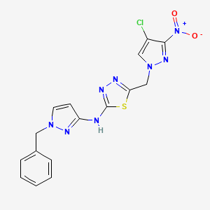 molecular formula C16H13ClN8O2S B4722556 N-(1-benzyl-1H-pyrazol-3-yl)-5-[(4-chloro-3-nitro-1H-pyrazol-1-yl)methyl]-1,3,4-thiadiazol-2-amine 