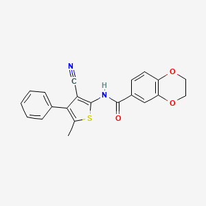 molecular formula C21H16N2O3S B4722563 N-(3-cyano-5-methyl-4-phenyl-2-thienyl)-2,3-dihydro-1,4-benzodioxine-6-carboxamide 