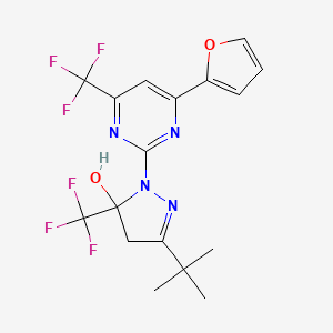 molecular formula C17H16F6N4O2 B4722634 3-tert-butyl-1-[4-(2-furyl)-6-(trifluoromethyl)-2-pyrimidinyl]-5-(trifluoromethyl)-4,5-dihydro-1H-pyrazol-5-ol 