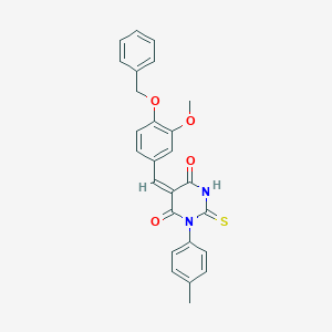 molecular formula C26H22N2O4S B4722694 5-[4-(benzyloxy)-3-methoxybenzylidene]-1-(4-methylphenyl)-2-thioxodihydro-4,6(1H,5H)-pyrimidinedione 