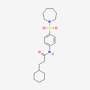 molecular formula C21H32N2O3S B4722712 N-[4-(1-azepanylsulfonyl)phenyl]-3-cyclohexylpropanamide 