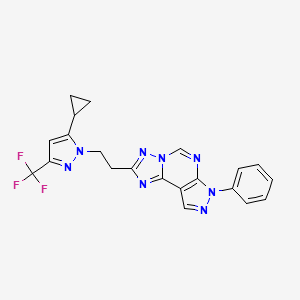 molecular formula C21H17F3N8 B4722720 2-{2-[5-cyclopropyl-3-(trifluoromethyl)-1H-pyrazol-1-yl]ethyl}-7-phenyl-7H-pyrazolo[4,3-e][1,2,4]triazolo[1,5-c]pyrimidine 