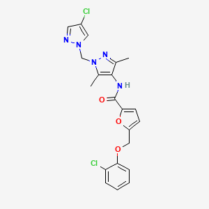molecular formula C21H19Cl2N5O3 B4722825 5-[(2-chlorophenoxy)methyl]-N-{1-[(4-chloro-1H-pyrazol-1-yl)methyl]-3,5-dimethyl-1H-pyrazol-4-yl}-2-furamide 