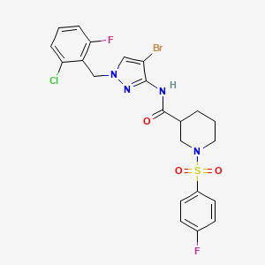 molecular formula C22H20BrClF2N4O3S B4722851 N-[4-bromo-1-(2-chloro-6-fluorobenzyl)-1H-pyrazol-3-yl]-1-[(4-fluorophenyl)sulfonyl]-3-piperidinecarboxamide 