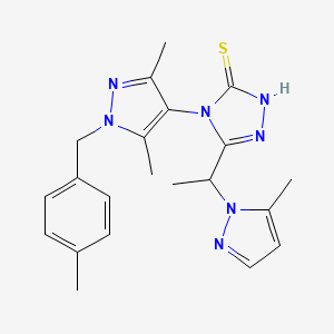 molecular formula C21H25N7S B4722895 4-[3,5-dimethyl-1-(4-methylbenzyl)-1H-pyrazol-4-yl]-5-[1-(5-methyl-1H-pyrazol-1-yl)ethyl]-4H-1,2,4-triazole-3-thiol 