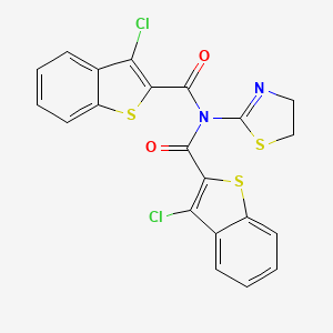 molecular formula C21H12Cl2N2O2S3 B4723004 3-chloro-N-[(3-chloro-1-benzothien-2-yl)carbonyl]-N-(4,5-dihydro-1,3-thiazol-2-yl)-1-benzothiophene-2-carboxamide 