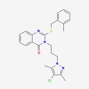 molecular formula C24H25ClN4OS B4723035 3-[3-(4-chloro-3,5-dimethyl-1H-pyrazol-1-yl)propyl]-2-[(2-methylbenzyl)thio]-4(3H)-quinazolinone 