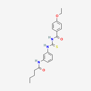 molecular formula C21H25N3O3S B4723053 4-ethoxy-N-({[3-(pentanoylamino)phenyl]amino}carbonothioyl)benzamide 