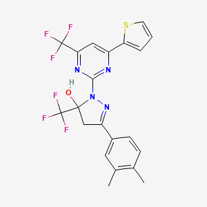 molecular formula C21H16F6N4OS B4723179 3-(3,4-dimethylphenyl)-1-[4-(2-thienyl)-6-(trifluoromethyl)-2-pyrimidinyl]-5-(trifluoromethyl)-4,5-dihydro-1H-pyrazol-5-ol 