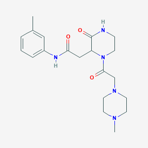 molecular formula C20H29N5O3 B4723221 N-(3-methylphenyl)-2-{1-[(4-methyl-1-piperazinyl)acetyl]-3-oxo-2-piperazinyl}acetamide 