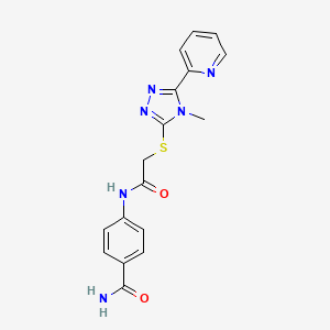 molecular formula C17H16N6O2S B4723332 4-[({[4-methyl-5-(2-pyridinyl)-4H-1,2,4-triazol-3-yl]thio}acetyl)amino]benzamide 