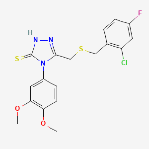 molecular formula C18H17ClFN3O2S2 B4723373 5-{[(2-chloro-4-fluorobenzyl)thio]methyl}-4-(3,4-dimethoxyphenyl)-4H-1,2,4-triazole-3-thiol 
