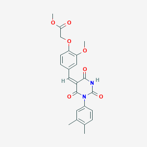 molecular formula C23H22N2O7 B4723585 methyl (4-{[1-(3,4-dimethylphenyl)-2,4,6-trioxotetrahydro-5(2H)-pyrimidinylidene]methyl}-2-methoxyphenoxy)acetate 