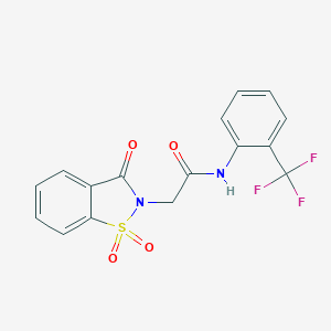molecular formula C16H11F3N2O4S B472359 2-(1,1-dioxido-3-oxo-1,2-benzisothiazol-2(3H)-yl)-N-[2-(trifluoromethyl)phenyl]acetamide CAS No. 663167-59-7