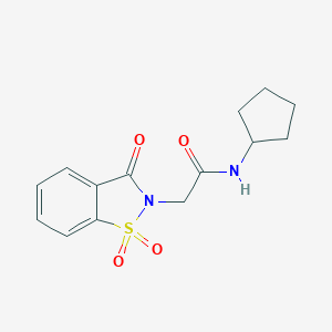 molecular formula C14H16N2O4S B472363 N-cyclopentyl-2-(1,1-dioxido-3-oxo-1,2-benzisothiazol-2(3H)-yl)acetamide CAS No. 451505-73-0