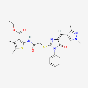 molecular formula C26H27N5O4S2 B4723661 ethyl 2-{[({4-[(1,3-dimethyl-1H-pyrazol-4-yl)methylene]-5-oxo-1-phenyl-4,5-dihydro-1H-imidazol-2-yl}thio)acetyl]amino}-4,5-dimethyl-3-thiophenecarboxylate 