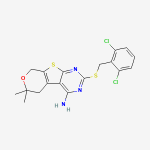 molecular formula C18H17Cl2N3OS2 B4723669 2-[(2,6-dichlorobenzyl)thio]-6,6-dimethyl-5,8-dihydro-6H-pyrano[4',3':4,5]thieno[2,3-d]pyrimidin-4-amine 
