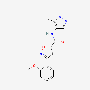 molecular formula C16H18N4O3 B4723677 N-(1,5-dimethyl-1H-pyrazol-4-yl)-3-(2-methoxyphenyl)-4,5-dihydro-5-isoxazolecarboxamide 