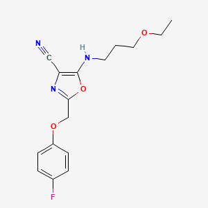 molecular formula C16H18FN3O3 B4723764 5-[(3-ethoxypropyl)amino]-2-[(4-fluorophenoxy)methyl]-1,3-oxazole-4-carbonitrile 