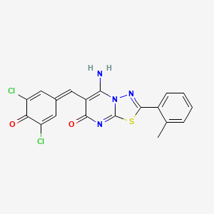 molecular formula C19H12Cl2N4O2S B4723825 6-(3,5-dichloro-4-hydroxybenzylidene)-5-imino-2-(2-methylphenyl)-5,6-dihydro-7H-[1,3,4]thiadiazolo[3,2-a]pyrimidin-7-one 