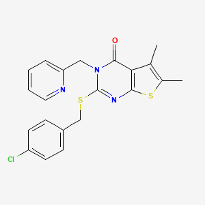 molecular formula C21H18ClN3OS2 B4723857 2-[(4-chlorobenzyl)thio]-5,6-dimethyl-3-(2-pyridinylmethyl)thieno[2,3-d]pyrimidin-4(3H)-one 