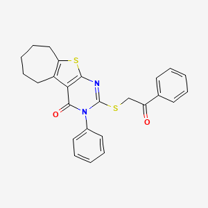 molecular formula C25H22N2O2S2 B4723980 2-[(2-oxo-2-phenylethyl)thio]-3-phenyl-3,5,6,7,8,9-hexahydro-4H-cyclohepta[4,5]thieno[2,3-d]pyrimidin-4-one 