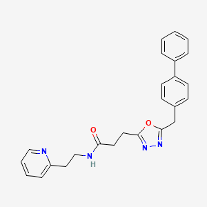 molecular formula C25H24N4O2 B4724100 3-[5-(4-biphenylylmethyl)-1,3,4-oxadiazol-2-yl]-N-[2-(2-pyridinyl)ethyl]propanamide 