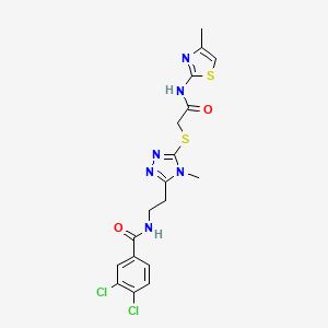 molecular formula C18H18Cl2N6O2S2 B4724156 3,4-dichloro-N-{2-[4-methyl-5-({2-[(4-methyl-1,3-thiazol-2-yl)amino]-2-oxoethyl}thio)-4H-1,2,4-triazol-3-yl]ethyl}benzamide 