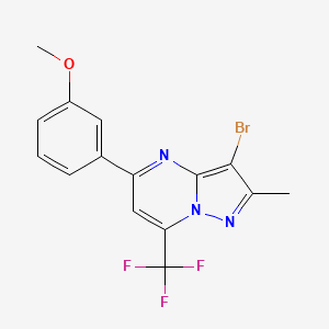 molecular formula C15H11BrF3N3O B4724274 3-bromo-5-(3-methoxyphenyl)-2-methyl-7-(trifluoromethyl)pyrazolo[1,5-a]pyrimidine 