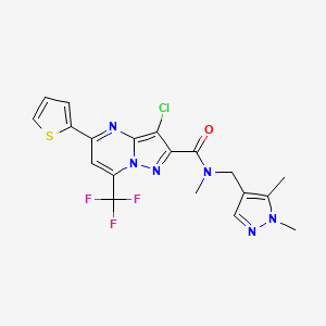 molecular formula C19H16ClF3N6OS B4724449 3-chloro-N-[(1,5-dimethyl-1H-pyrazol-4-yl)methyl]-N-methyl-5-(2-thienyl)-7-(trifluoromethyl)pyrazolo[1,5-a]pyrimidine-2-carboxamide 