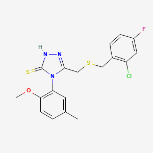 molecular formula C18H17ClFN3OS2 B4724567 5-{[(2-chloro-4-fluorobenzyl)thio]methyl}-4-(2-methoxy-5-methylphenyl)-4H-1,2,4-triazole-3-thiol 