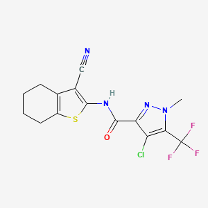molecular formula C15H12ClF3N4OS B4724602 4-chloro-N-(3-cyano-4,5,6,7-tetrahydro-1-benzothien-2-yl)-1-methyl-5-(trifluoromethyl)-1H-pyrazole-3-carboxamide 