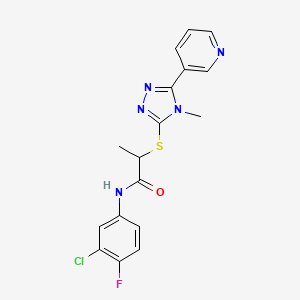 molecular formula C17H15ClFN5OS B4724664 N-(3-chloro-4-fluorophenyl)-2-{[4-methyl-5-(3-pyridinyl)-4H-1,2,4-triazol-3-yl]thio}propanamide 