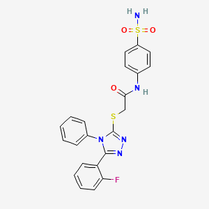 molecular formula C22H18FN5O3S2 B4724674 N-[4-(aminosulfonyl)phenyl]-2-{[5-(2-fluorophenyl)-4-phenyl-4H-1,2,4-triazol-3-yl]thio}acetamide 