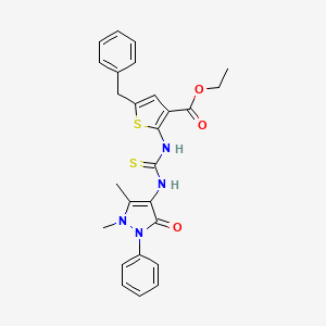 molecular formula C26H26N4O3S2 B4724740 ethyl 5-benzyl-2-({[(1,5-dimethyl-3-oxo-2-phenyl-2,3-dihydro-1H-pyrazol-4-yl)amino]carbonothioyl}amino)-3-thiophenecarboxylate 