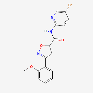 molecular formula C16H14BrN3O3 B4724768 N-(5-bromo-2-pyridinyl)-3-(2-methoxyphenyl)-4,5-dihydro-5-isoxazolecarboxamide 