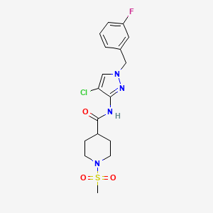 molecular formula C17H20ClFN4O3S B4724796 N-[4-chloro-1-(3-fluorobenzyl)-1H-pyrazol-3-yl]-1-(methylsulfonyl)-4-piperidinecarboxamide 