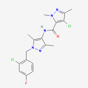molecular formula C18H18Cl2FN5O B4724821 4-chloro-N-[1-(2-chloro-4-fluorobenzyl)-3,5-dimethyl-1H-pyrazol-4-yl]-1,3-dimethyl-1H-pyrazole-5-carboxamide 