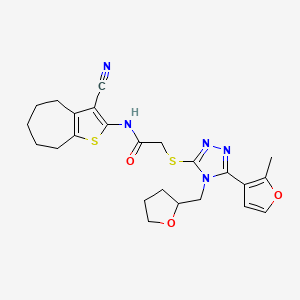molecular formula C24H27N5O3S2 B4724832 N-(3-cyano-5,6,7,8-tetrahydro-4H-cyclohepta[b]thien-2-yl)-2-{[5-(2-methyl-3-furyl)-4-(tetrahydro-2-furanylmethyl)-4H-1,2,4-triazol-3-yl]thio}acetamide 