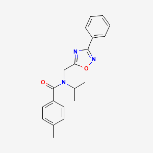 molecular formula C20H21N3O2 B4725023 4-methyl-N-[(3-phenyl-1,2,4-oxadiazol-5-yl)methyl]-N-(propan-2-yl)benzamide 