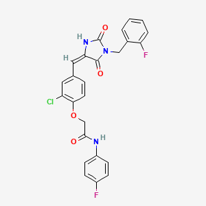 molecular formula C25H18ClF2N3O4 B4725088 2-(2-Chloro-4-{[(4E)-1-[(2-fluorophenyl)methyl]-2,5-dioxoimidazolidin-4-ylidene]methyl}phenoxy)-N-(4-fluorophenyl)acetamide 