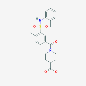 molecular formula C22H26N2O5S B4725353 methyl 1-(4-methyl-3-{[(2-methylphenyl)amino]sulfonyl}benzoyl)-4-piperidinecarboxylate 