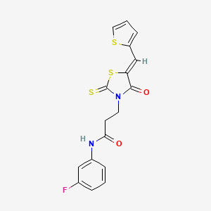 molecular formula C17H13FN2O2S3 B4725543 N-(3-Fluorophenyl)-3-(4-oxo-5-(thiophen-2-ylmethylene)-2-thioxothiazolidin-3-yl)propanamide 