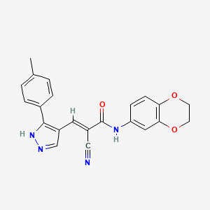 molecular formula C22H18N4O3 B4725699 2-cyano-N-(2,3-dihydro-1,4-benzodioxin-6-yl)-3-[3-(4-methylphenyl)-1H-pyrazol-4-yl]acrylamide 