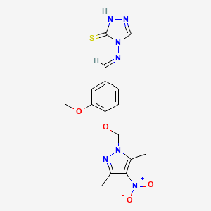 4-[((E)-1-{4-[(3,5-DIMETHYL-4-NITRO-1H-PYRAZOL-1-YL)METHOXY]-3-METHOXYPHENYL}METHYLIDENE)AMINO]-4H-1,2,4-TRIAZOL-3-YLHYDROSULFIDE