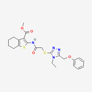 molecular formula C23H26N4O4S2 B4725842 methyl 2-[({[4-ethyl-5-(phenoxymethyl)-4H-1,2,4-triazol-3-yl]thio}acetyl)amino]-4,5,6,7-tetrahydro-1-benzothiophene-3-carboxylate 