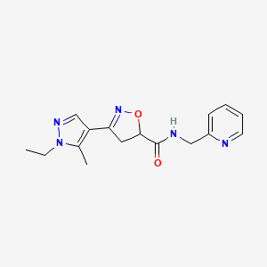 molecular formula C16H19N5O2 B4726062 3-(1-ethyl-5-methyl-1H-pyrazol-4-yl)-N-(pyridin-2-ylmethyl)-4,5-dihydro-1,2-oxazole-5-carboxamide 