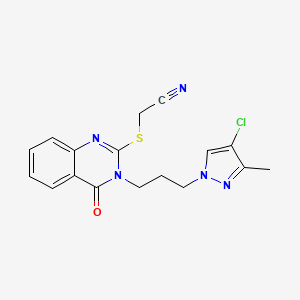 molecular formula C17H16ClN5OS B4726156 ({3-[3-(4-CHLORO-3-METHYL-1H-PYRAZOL-1-YL)PROPYL]-4-OXO-3,4-DIHYDRO-2-QUINAZOLINYL}SULFANYL)METHYL CYANIDE 