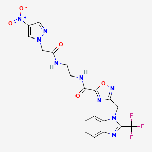 2-(4-NITRO-1H-PYRAZOL-1-YL)-N-{2-[(3-{[2-(TRIFLUOROMETHYL)-1H-1,3-BENZODIAZOL-1-YL]METHYL}-1,2,4-OXADIAZOL-5-YL)FORMAMIDO]ETHYL}ACETAMIDE