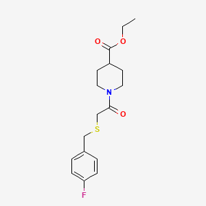 ETHYL 1-(2-{[(4-FLUOROPHENYL)METHYL]SULFANYL}ACETYL)PIPERIDINE-4-CARBOXYLATE